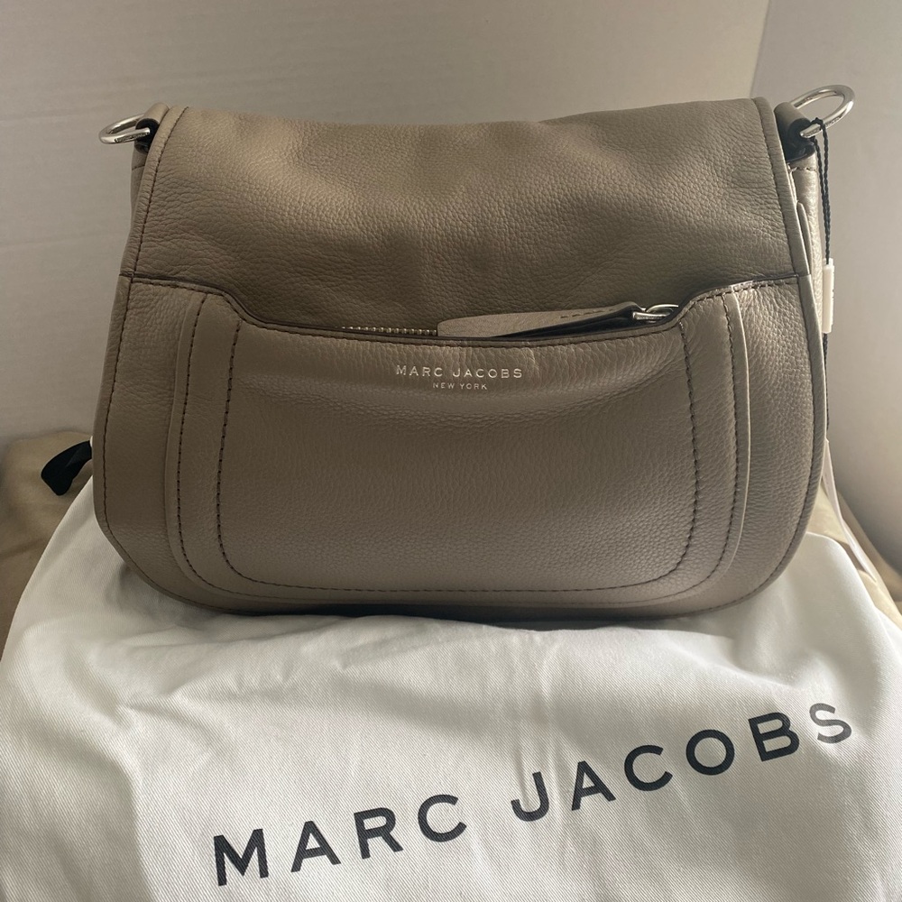 Marc Jacobs Taupe Pebbled Leather Shoulder Bag with Front Zip